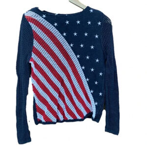 NORTON Studio Woven crochet open knit Stars and Stripes long sleeve top S/M